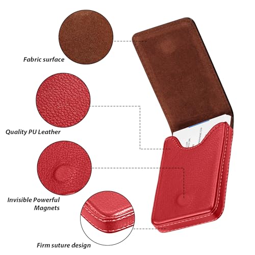 Image of Outus 2 Pcs Business Card Holder, PU Leather Business Card Case Pocket Wallet with Magnetic Shut for Men Women(Black and Red,Classic)