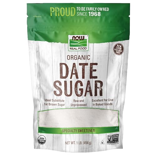NOW Foods, Date Sugar, Pleasant Sweetener in Baked Goods, Raw and Unprocessed, Certified Non-GMO, 1-Pound (Packaging May Vary)