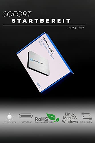HURRICANE MD25C3 tragbare Externe Festplatte 500GB 2,5" USB C Speicherplatte für Fotos smart TV PC Laptop Computer ps4 ps5 Xbox kompatibel mit Windows Mac Linux - Silber – Bild 7