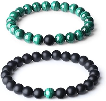 COAI Set 2 Bracciali della Distanza per Lui e per Lei in Onice Opaca e Pietre Naturali, Coppia Bracciali Mala in Pietre Benefiche Semi-preziose
