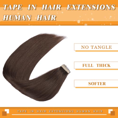Image of YDDM Dark Brown Tape in Hair Extensions Human Hair, 22 Inch 20pcs Invisible Seamless Tape in Hair Extensions for Women Straight 100% Remy Human Hair(2#,22 Inch)