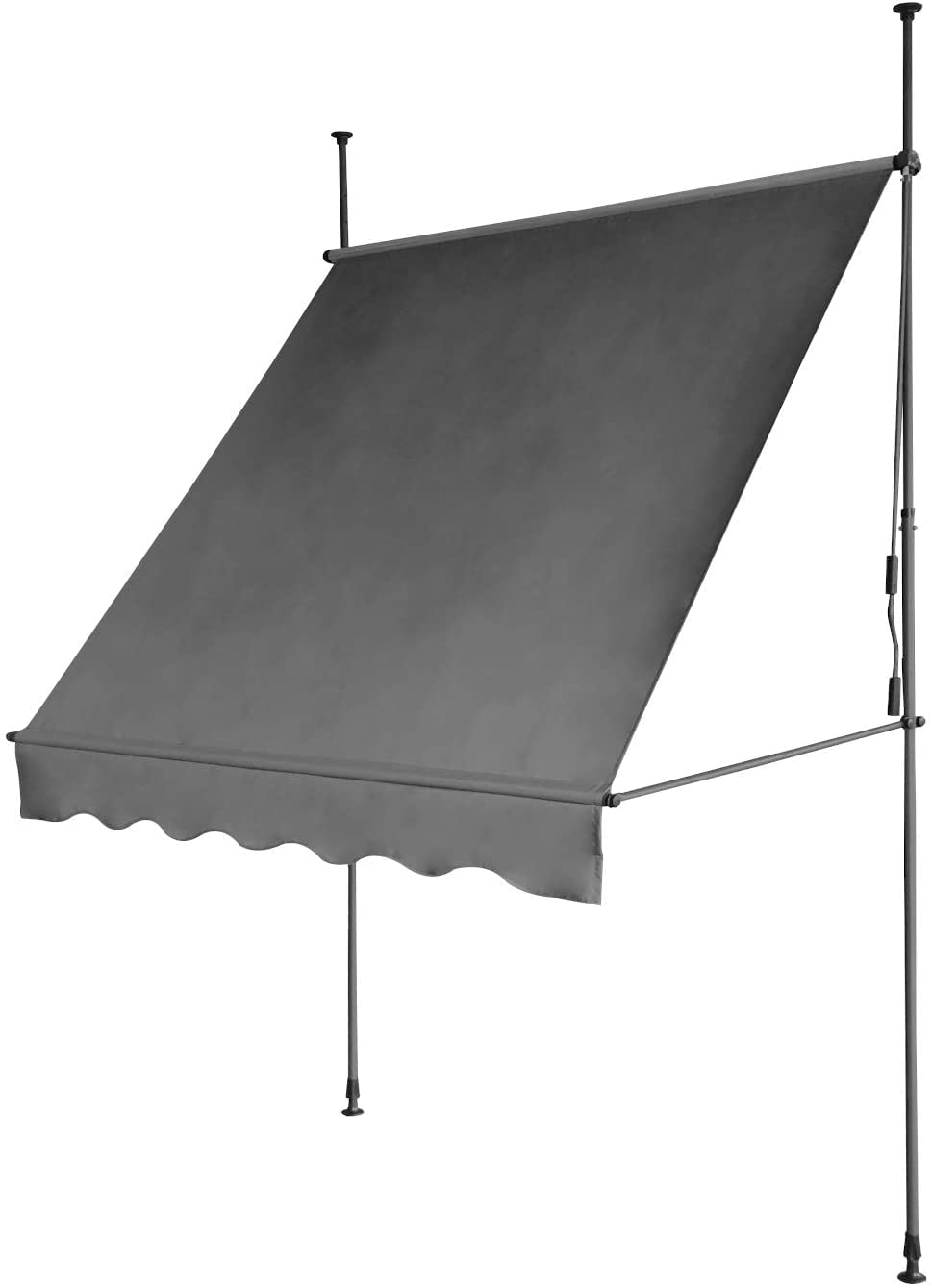 EVRE Retractable Awning - Waterproof UV-Coated Garden Awning Canopy with Aluminum Poles, No-Drill Clamped Outdoor Patio Canopy and Wind-Out Crank Handle, Grey, 2×1.2m.