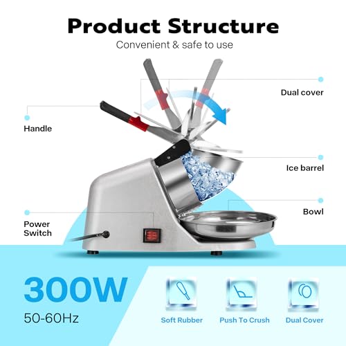 VIVOHOME Electric Ice Crusher Shaver Dual Blades Snow Cone Maker Machine Silver 173lbs/hr with Ice Pick for Home and Commercial Use - Image 4