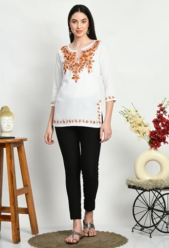 Image of QAZMI Women's Cotton Embroidered Regular Tunic Shirt (Top Short Multicolour
