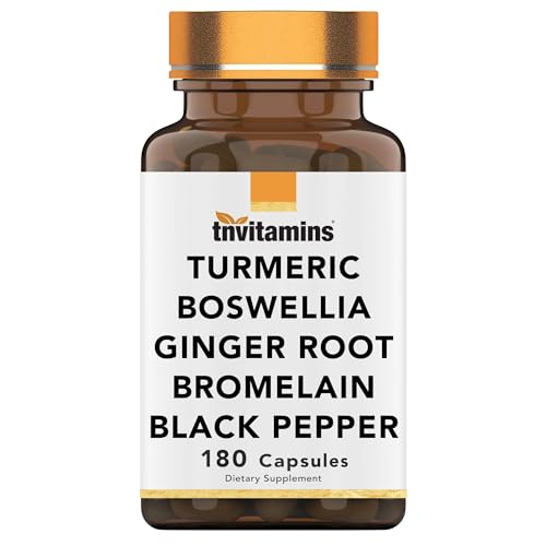 tnvitamins Turmeric & Boswellia Complex (180 Capsules) with Ginger Root Bromelain & Black Pepper Extract | Joint-Ease Formula: Powerful Joint Support Supplement* | Produced in the USA