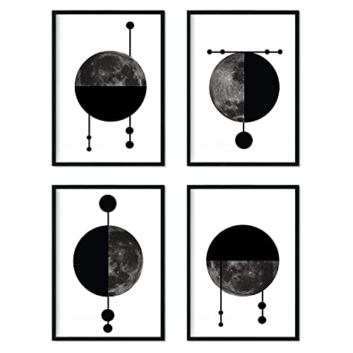 Nacnic Set of 4 plates to frame Four Moons Posters Nordic style for A4 size. Sheets with images of Lunas in Scandinavian style