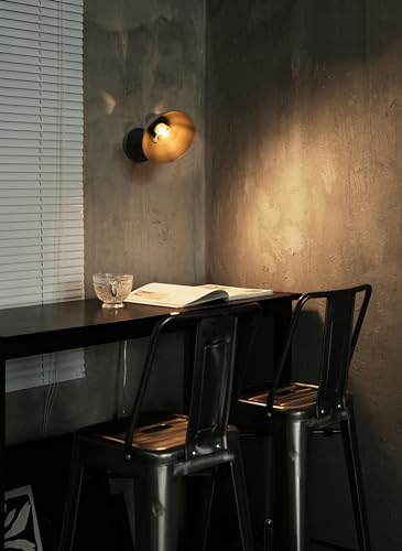 Image of Yosoan Set of 2 Black Indoor Vanity Wall Sconce with Dimming On Off Switch | Hardwired Vintage Fixture with 6.89 inch Bowl Metal Shade Reading Bedroom Bunk