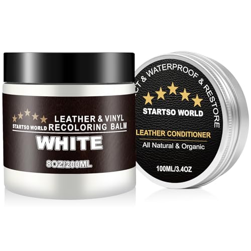 STARTSO WORLD Leder Reparatur Set Weiß mit Lederfett, 200ml Flüssigleder, Lederfarbe, Leder-Schramm-Entferner, Leder- & Vinyl-Reparaturset für Möbel, Couchen, Sofas, Autositze, Schuhe