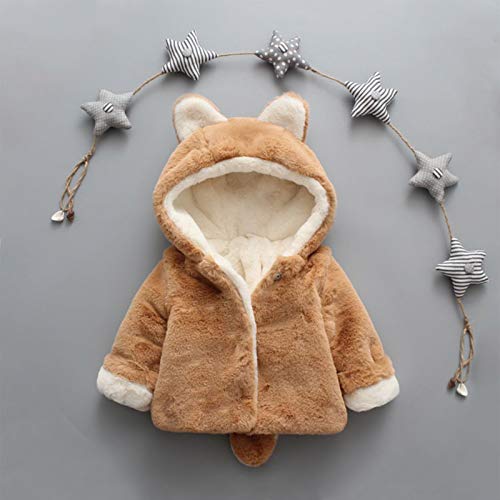Betadog Toddler Kids Fleece Hooded Jacket Coat with Ears Zipper Lightweight Long Sleeve Thick Warm (Brown, 3-4 Years)3