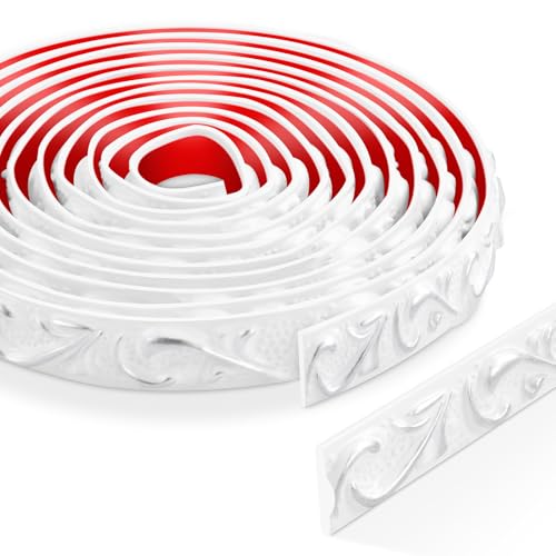 3 Metros Peel and Stick Molduras Decorativas para Pared, 3D Cenefa Adhesiva para Pared para Marcos de Espejos, Puertas de Armarios, Marcos de Puertas, Techos, Decoración del Hogar(Blanco con Plata)
