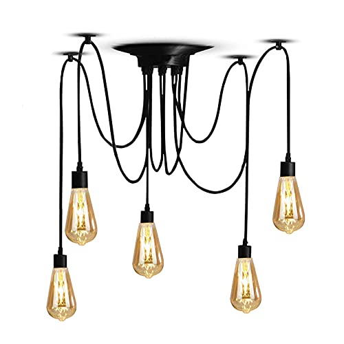 Sunsign Spider Light, Multiple Ajustable DIY Pendant Lighting, Vintage Edison Black Chandelier, Industrial Pendant Light Retro Chandelier Pendant Dining Hall Bedroom Hotel, 5 Heads, E27-without Bulb