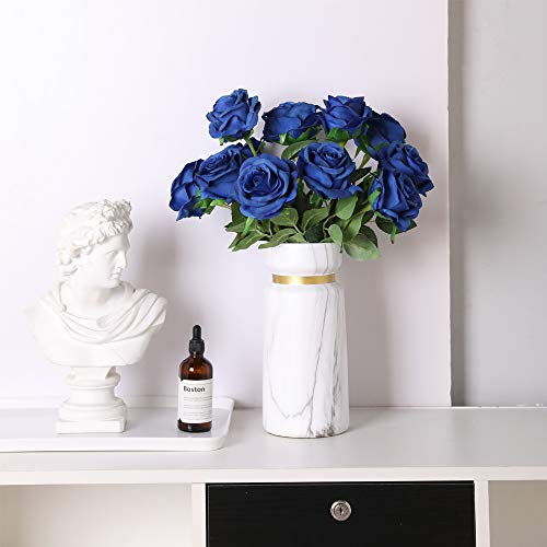 Nubry Artificial Silk Rose Flower Single Stem Lifelike Fake Rose for Wedding Bouquet Floral Arrangements Home Party Centerpiece Decoration, 10pcs (Blue) - Image 6