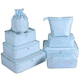 Travel Packing Cubes 8 Pcs Set, Luggage Packing Organizers with Shoe Bag and Toiletry Bag(Light...
