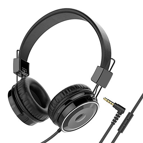 Baseman Wired Headphones, Lightweight Foldable On Ear Wired Headphones with Mic for Kids Boys Grils Women, Over-Ear Headphone with Microphone for Computer Laptop Deep Bass Earphone for Gym Travel Work