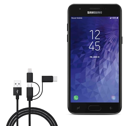 BoxWave Cable Compatible with Samsung Galaxy J3 V 3rd Gen - AllCharge 3-in-1 Cable - Jet Black