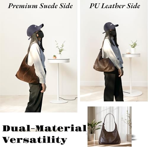 Image of Soft PU Leather and Suede Tote Bag Shoulder Bag for Women - Large Capacity Hobo Bag with Interior Pockets