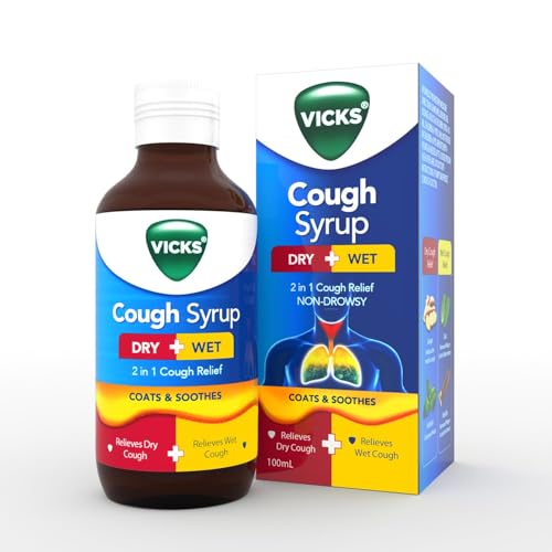 Image of Vicks Cough Syrup, 100ml Bottle - Fast Relief for Dry & Chesty Coughs with Tulsi & Ginger, Ayurvedic Ingredients, Non-Drowsy Formula, Easy to Carry, Over-The-Counter (OTC)