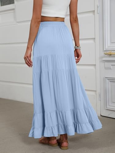 Image of ANRABESS Womens Maxi Skirt Elastic High Waist Swing Tiered A-line Flowy Pleated Boho Beach Vacation Long Skirts