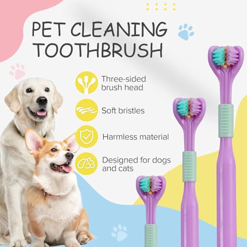 Image of Three-Sided Dog Toothbrush, Great Toothbrush for Large and Medium Dogs, Dog Tooth Brushing Kit for Cleaning Your Dog's Teeth, for Daily Care of Your Dog's Mouth. Purple, 8 Pcs L