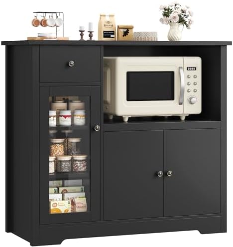 HORSTORS Microwave Cabinet, Kitchen Storage Cabinet, Microwave St...