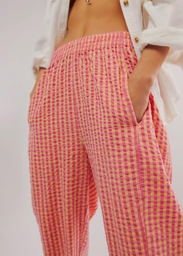 chouyatou Women's Casual Plaid Straight Leg Pant High Waisted Gingham Cropped Palazzo Pants4