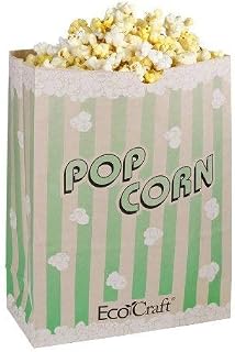 Bagcraft Papercon 300613 EcoCraft Theater Popcorn Bag with Green Stripe Design, 130 oz Capacity, 9-1/4" Length x 7-1/2" Width x 3-1/2" Height (Case of 500)