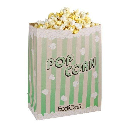 Bagcraft Papercon 300613 EcoCraft Theater Popcorn Bag with Green Stripe Design, 130 oz Capacity, 9-1/4" Length x 7-1/2" Width x 3-1/2" Height (Case of 500)