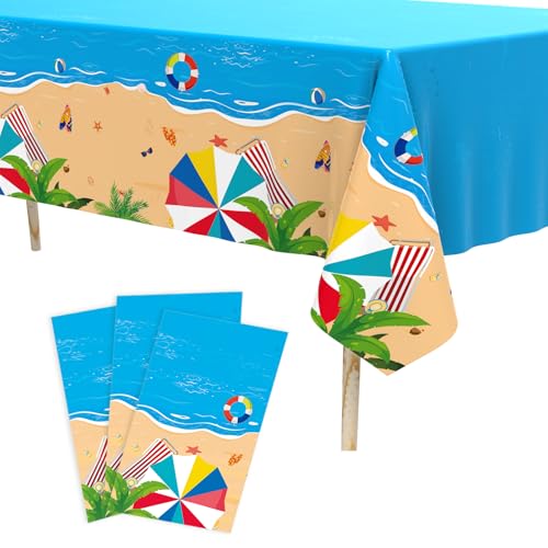 Tbsone Beach Summer Plastic Tablecloth 54 x 108 Inches Rectangle 3 Pack