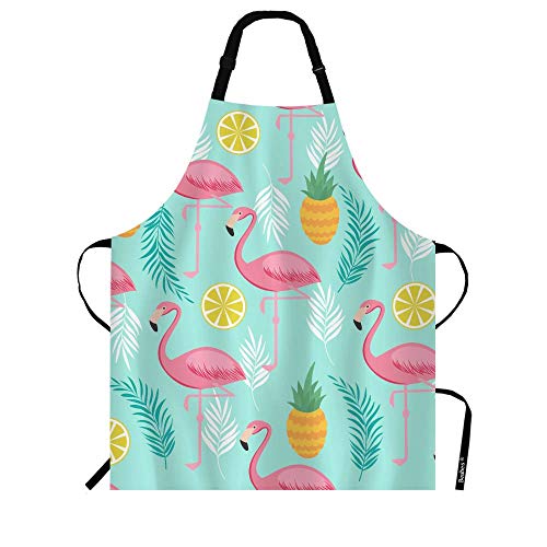 Beabes Pink Flamingo Pineapples Exotic Leaves Kitchen Bib Apron Tropical Animal Bird Exotic Summer Polyester Adjustable Apron For Outdoor Bbq Gardening 27" X 31" For Chef Waitress #TOP5