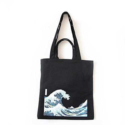 ASAPS Black Printed Vintage Canvas Tote Bag with Handles