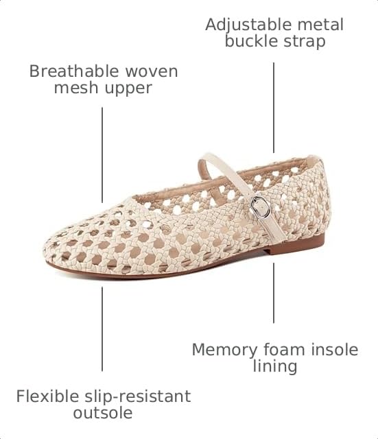Image of Ballet Flats Mesh Shoes for Women Mary Janes Flats | Wide Feet Options, Woven Mesh Flats, Soft Cushion, Comfortable Ballerina Flats, Casual, Dress Shoes, Daily, Work, Versatile