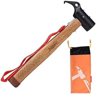 Keello Camping Hammer Steel Hammer for Tent Pegs Wooden Mallet Camping Mallet Hammer Multi-Function Hammer with Lanyard for Tent Pegs Outdoor & Indoor