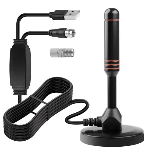 Antenne TV Intérieure Puissante TNT HD, Antenne TV Intérieur avec Amplificateur de Signal à Gain Élevé Base Magnétique Puissante Réception Longue...