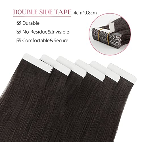Image of Sixstarhair Off Black Tape In Hair Extensions Black Brown Hair Extensions For Women Seamless Tape In Extensions Remy Human Hair 20 Pieces 50g per Pack [Color 1B 16inch]