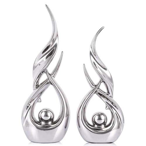 XMGZQ Ensemble de 2 Statues abstraites en céramique dorée,Style Moderne du Milieu du siècle,décoration intérieure,Statue à Poser sur Une étagère...