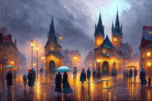 Affiches sur toile de la vieille ville sous la pluie SERENDIPITP sans cadre de 58x90 cm