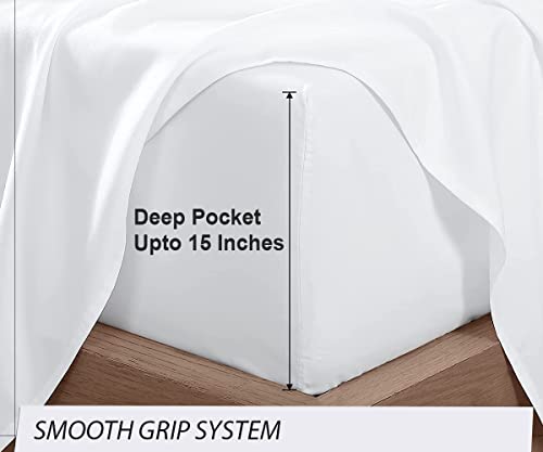 Sgi Breathable Bamboo Bed Sheets Set - Genuine 100% Organic Bamboo Sheets - White Cal-King Size 4Pc's Sheet Set - Bamboo Sheet & Pillowcase Sets Fit 15 Inch Deep Pocket #TOP3