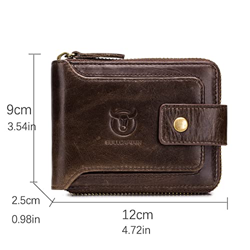 LUKZIJAES Genuine Leather Wallet for Men RFID Blocking Large Capacity Card Case with Zipper ID Window Coin Pocket (#2-Coffee)2