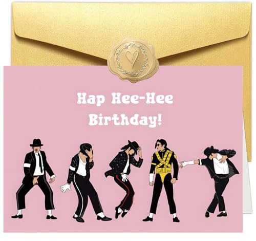Hee-Hee Birthday Greeting Card, Retro Pop Dance Icon Birthday Card for Music Fans, Funny Birthday Card for Men Women Best Friend, Blank Inside with Gold Envelope