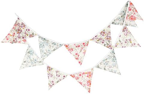 LOVENJOY Floral Fabric Bunting Banner Shabby Chic Tea Party Garland