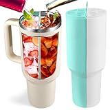 2-in-1 Inner Cup Tray for Stanley 40 OZ, Silicone Cup Divider for Stanley Accessory Dual-Sided Drink, Reusable Liner Tray Two Drinks in One Cup (Cream/Green)