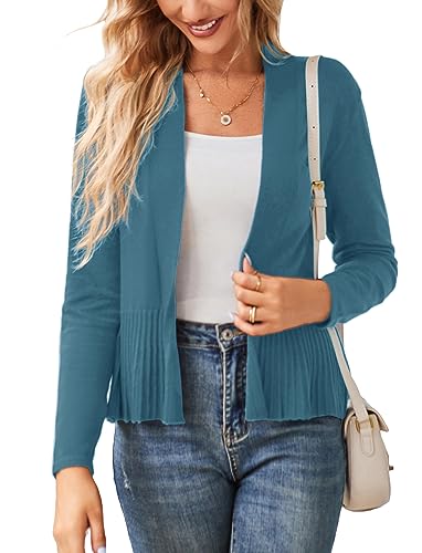 Image of GRACE KARIN Women's Lightweight Peplum Cardigan Sweaters Open Front Cropped Cardigan Long Sleeve Trendy Summer Knit Tops