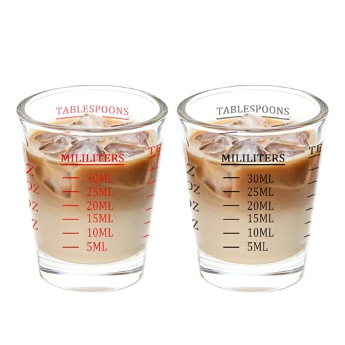 NLnnmuzh 2 Pack 30ml Heavy Glass Measuring Shot Glasses - 2 OZ Espresso Shots - Clear Glasses - with Gift Box (30ML) (Black+red)