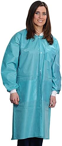 ValuMax 3560TES Easy Breathe Cool and Strong, No-Wrinkle, Professional Disposable SMS Knee Length Lab Coat, Teal, S, Pack of 10