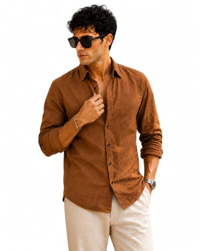 Image of Zilcon Men's Solid Coffee Brown Casual Cotton Blend Shirt