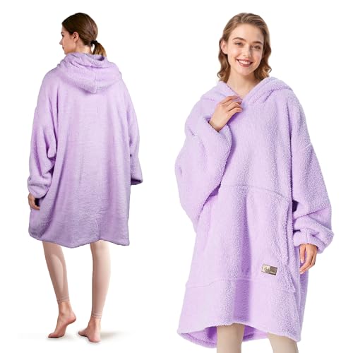 Poncho de Couverture Portable en Molleton pour Femmes Adultes et Hommes, Couverture Large, Douce, Chaude, Confortable et Moelleuse sans Manches, Cape Enveloppante avec Poche, Violet