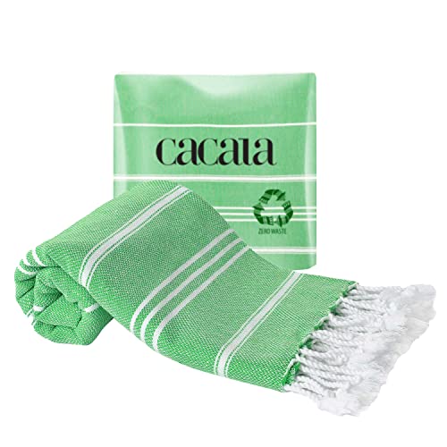 Cacala 100% Turkish Cotton Kitchen Tea Towels, Highly Absorbent Luxury Soft Quick Drying Dish Towel with Hanging Loop for Gym, Yoga, Bath, Sports, Cleaning and Kitchen (23 x 36), Green