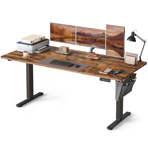 VASAGLE Electric Standing Desk, Height Adjustable Desk, 180 x 80 cm, Continuous Adjustment, Spliced Tabletop, 4 Memory Heights, Rustic Brown LSD138KD02