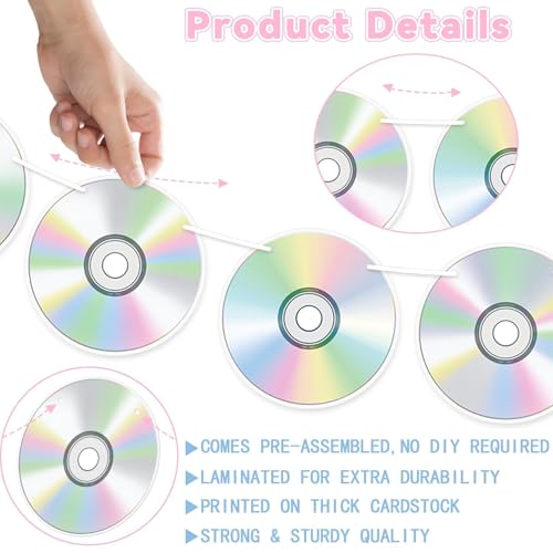 Image of CHUNNIN 4pcs 90's Party Decorations CD Paper Banners Retro 90s Theme Disco Mix CD Hanging Garlands 1990s Music Party Wall Decor Sign Cutouts for 1990s 2000s Birthday Baby Shower Party Supplies Favors