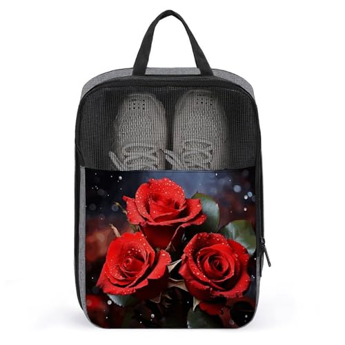 Sac à chaussures suspendu gris imprimé roses rouges taille unique